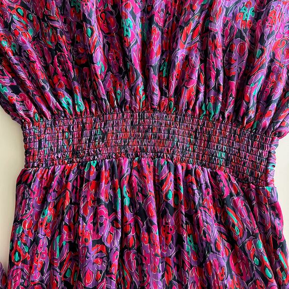 Ramy Brook Gessy 100% Silk Lace Up Neck Shadow Stripe Pink Multi Mini Dress XS - Picture 6 of 12